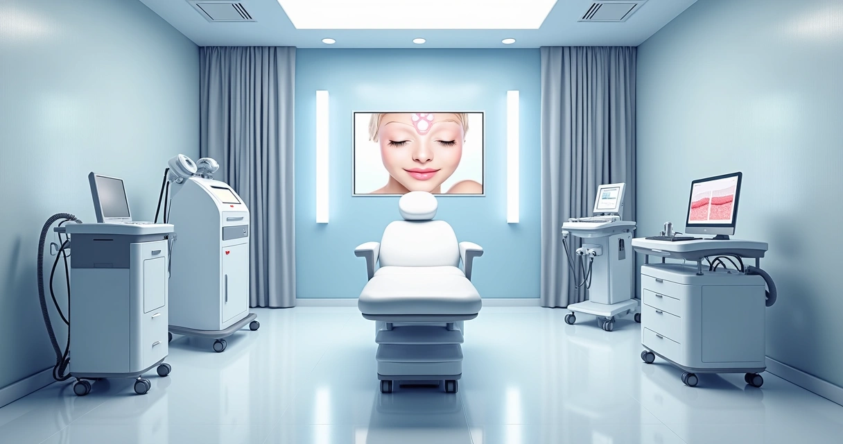 Equipamentos modernos para rejuvenescimento facial em ambiente clínico 