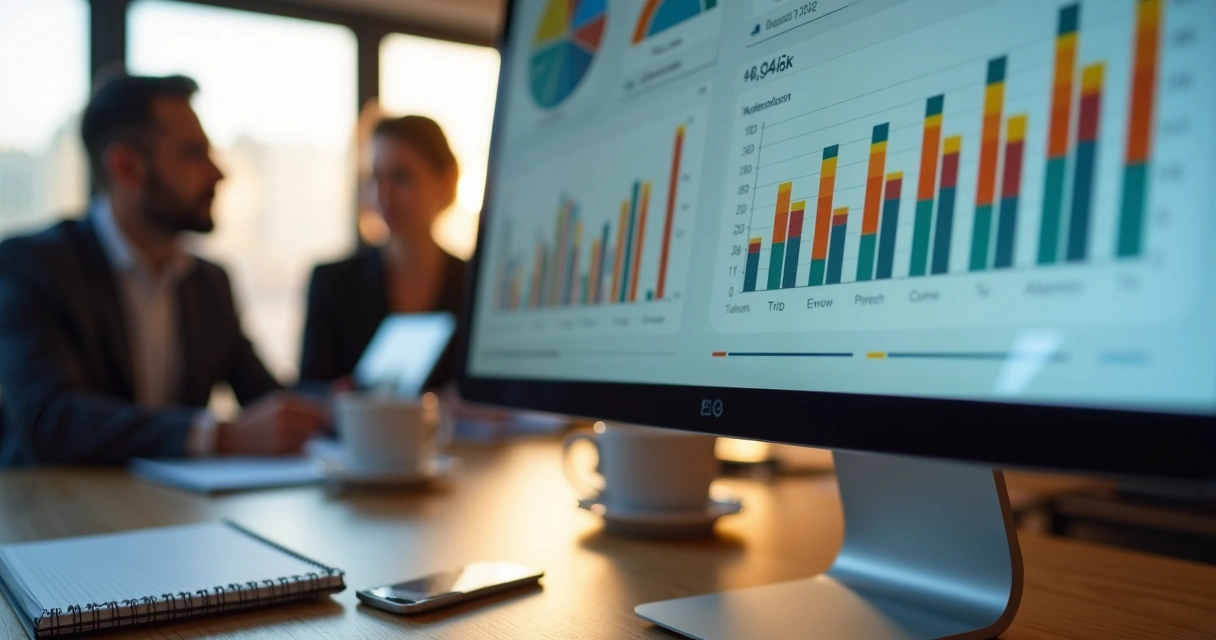 Tela de computador com dashboard de people analytics e gráficos de análise de talentos 