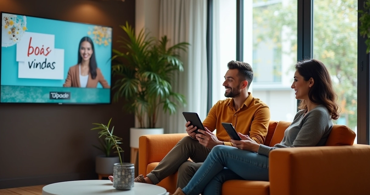 Clientes felizes usando tecnologia em salão de beleza