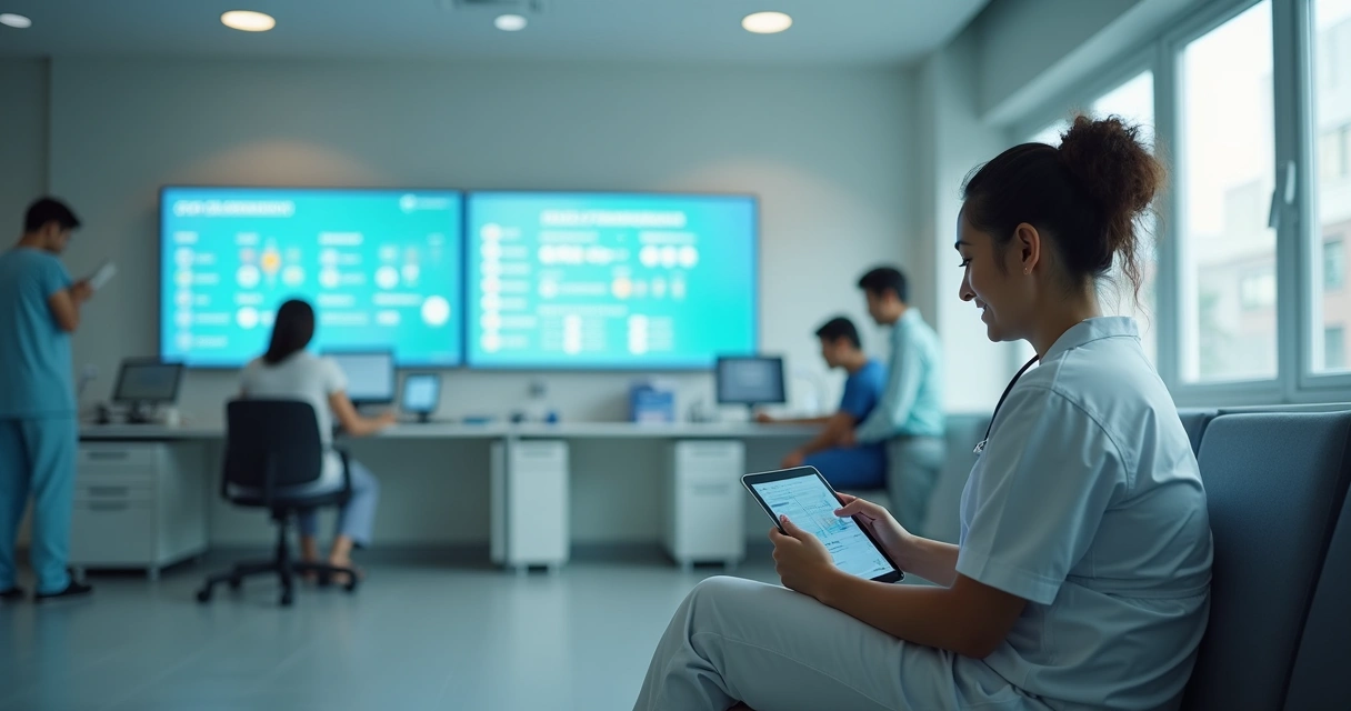 Paciente sendo atendido em unidade de saúde com tecnologia digital 