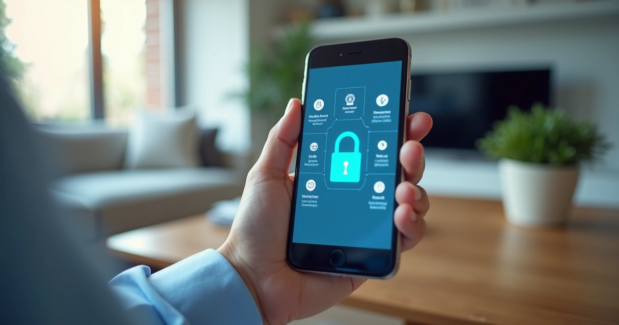 Pessoa usando aplicativo de segurança digital em smartphone 