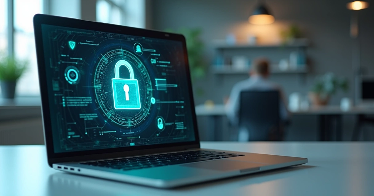 Computador com cadeado digital em tela, simbolizando segurança contra ransomware 