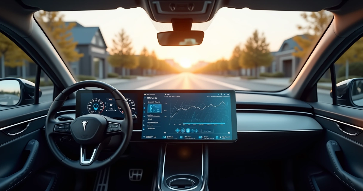 Painel digital de carro moderno mostrando dados em tempo real