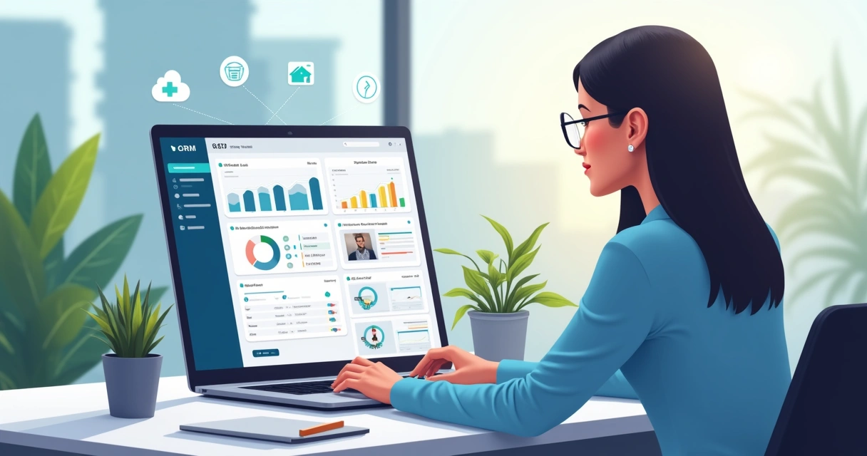 Corretor usando plataforma digital com gráficos de vendas 