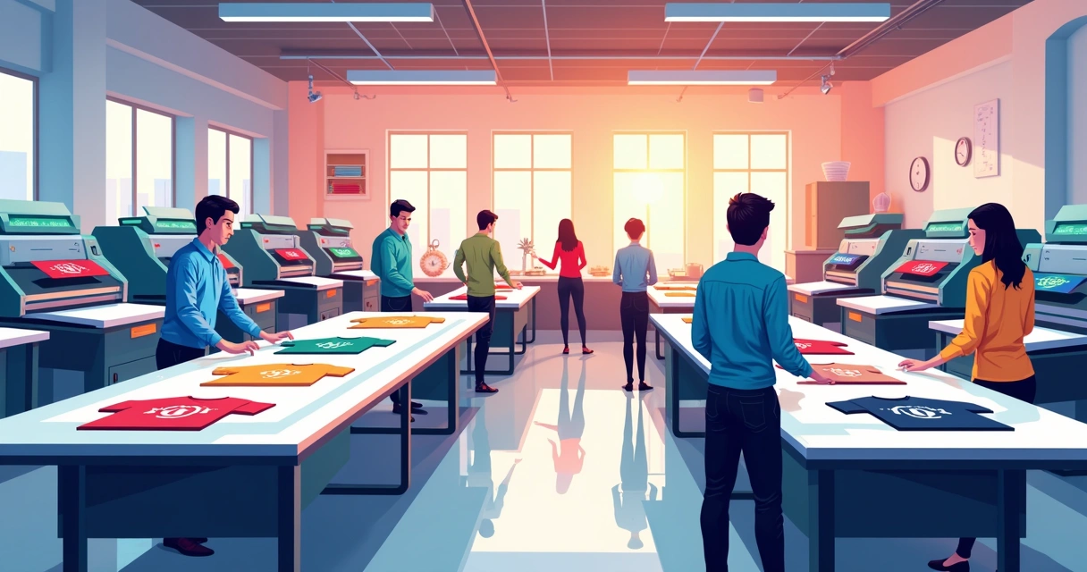 Equipamentos de impressão e camisetas sendo personalizadas em Bauru 