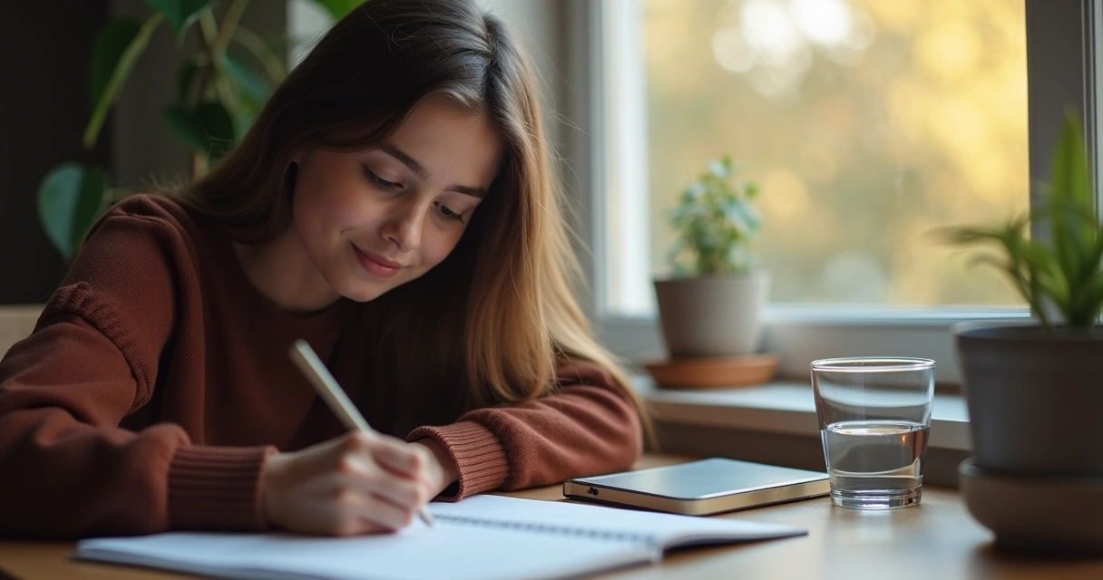 Teen writing in a journal after a family discussion