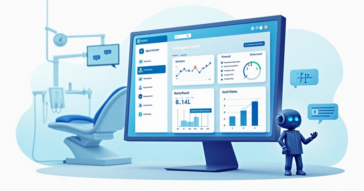 Tela de sistema digital odontológico com agente de IA e agenda integrada 