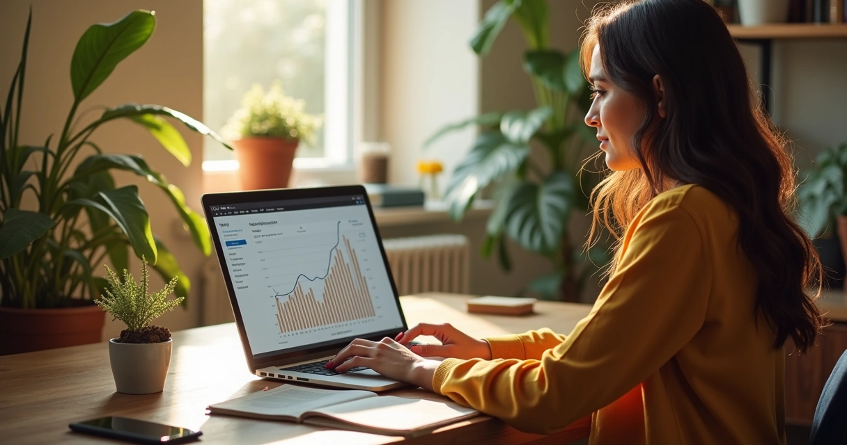 Métricas de Reels sendo analisadas por empreendedora no computador 