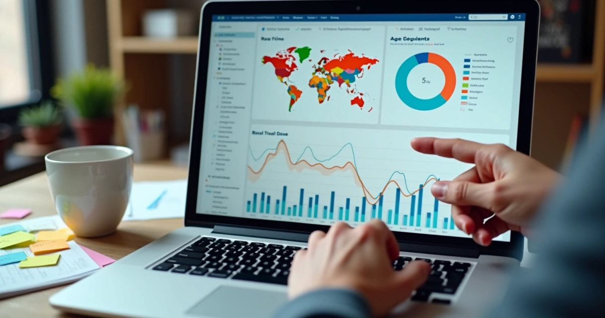 Painel de dados digitais mostrando análise de audiência
