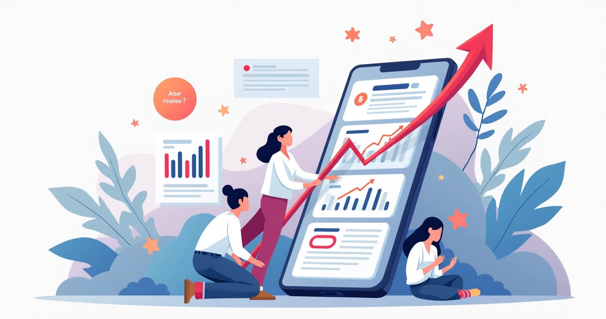 Tela de app com indicadores de conversão subindo 