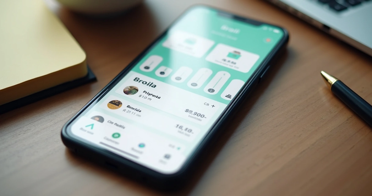 Tela de aplicativo financeiro mostrando fluxo de caixa