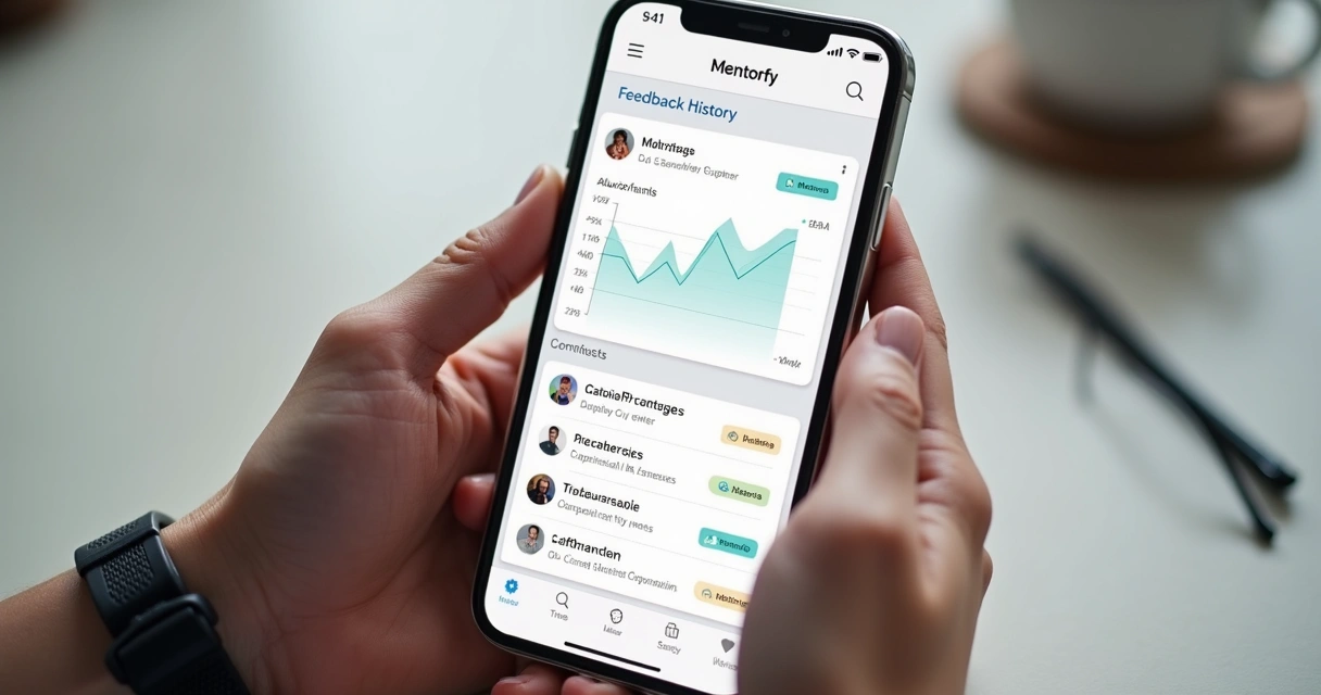 Tela de aplicativo mostrando histórico de feedbacks ao mentorado