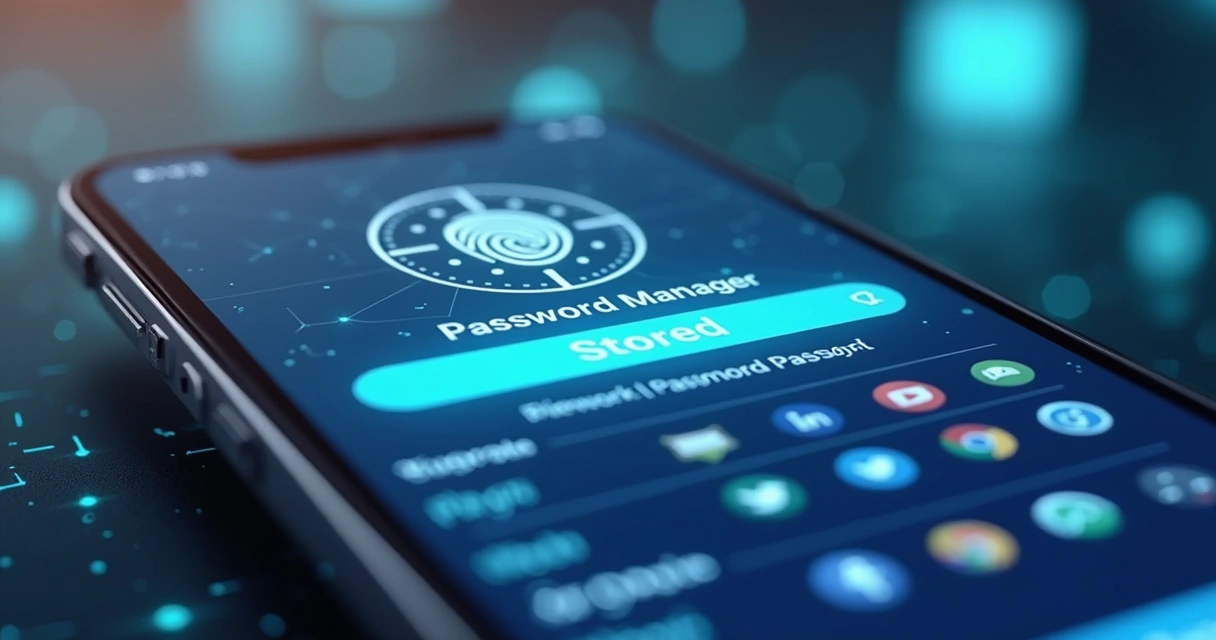 Tela de aplicativo de segurança digital exibindo cofre de senhas