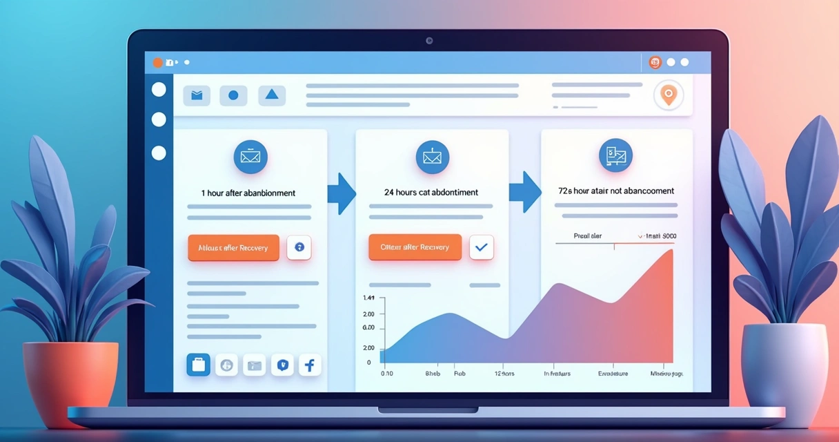 Tela de automação de e-mails mostrando fluxo de recuperação de carrinho 