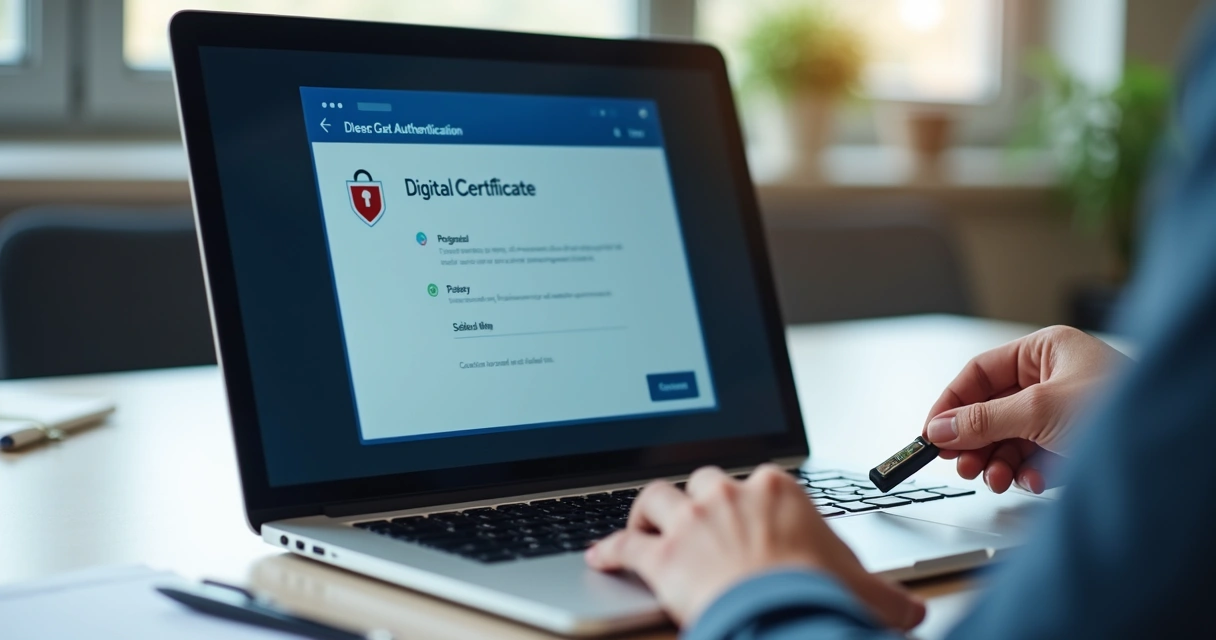 Pessoa acessando tela de certificado digital em notebook 