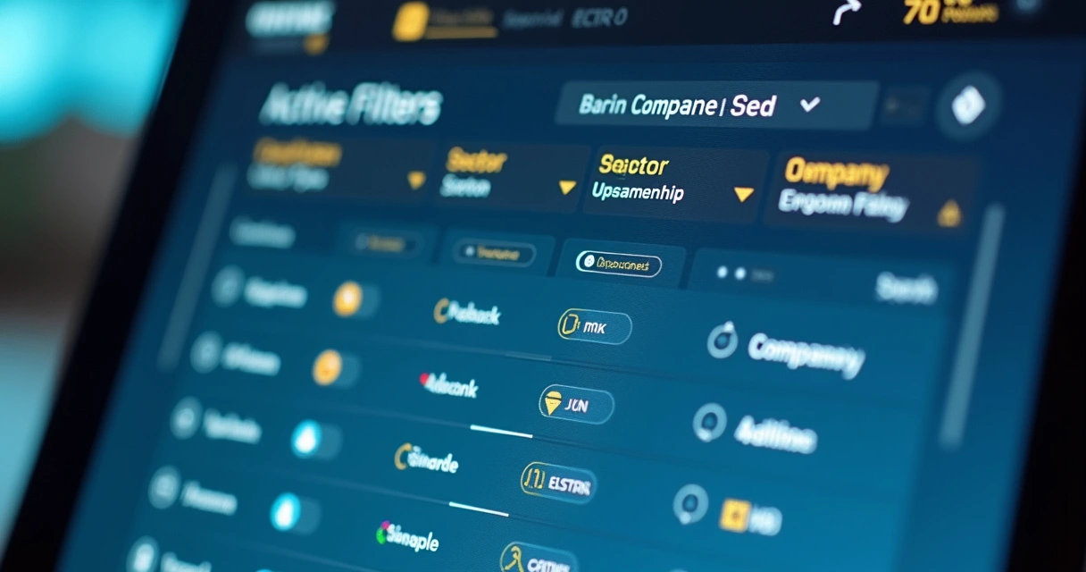 Tela de aplicativo B2B mostrando combinação de múltiplos filtros por setor e localização