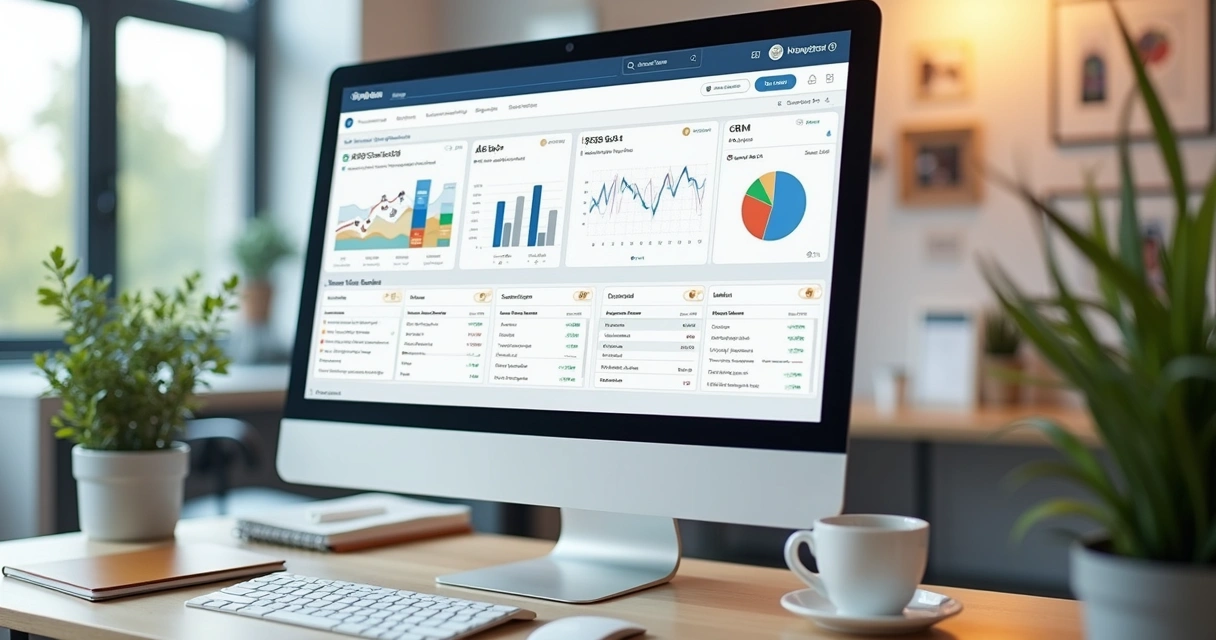 Tela de computador mostrando gráficos e comparação de preços de ferramentas de IA empresariais integradas a sistemas como CRM e WhatsApp 