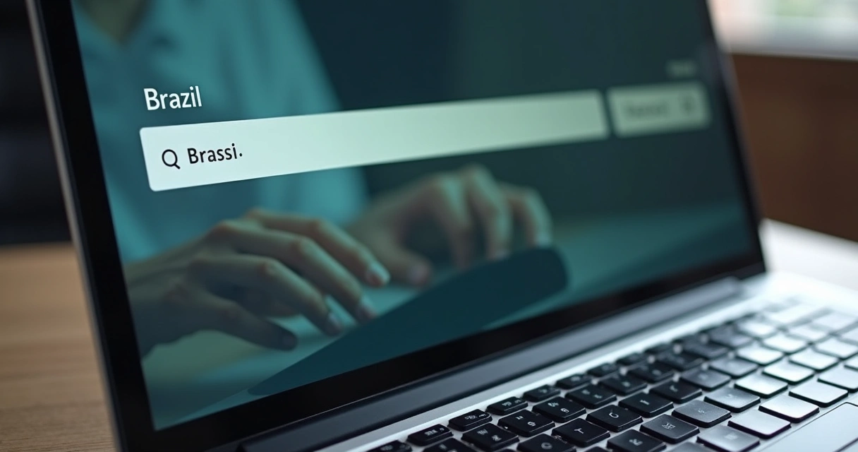 Computador exibindo tradução automática de Brazil para Brasil. 
