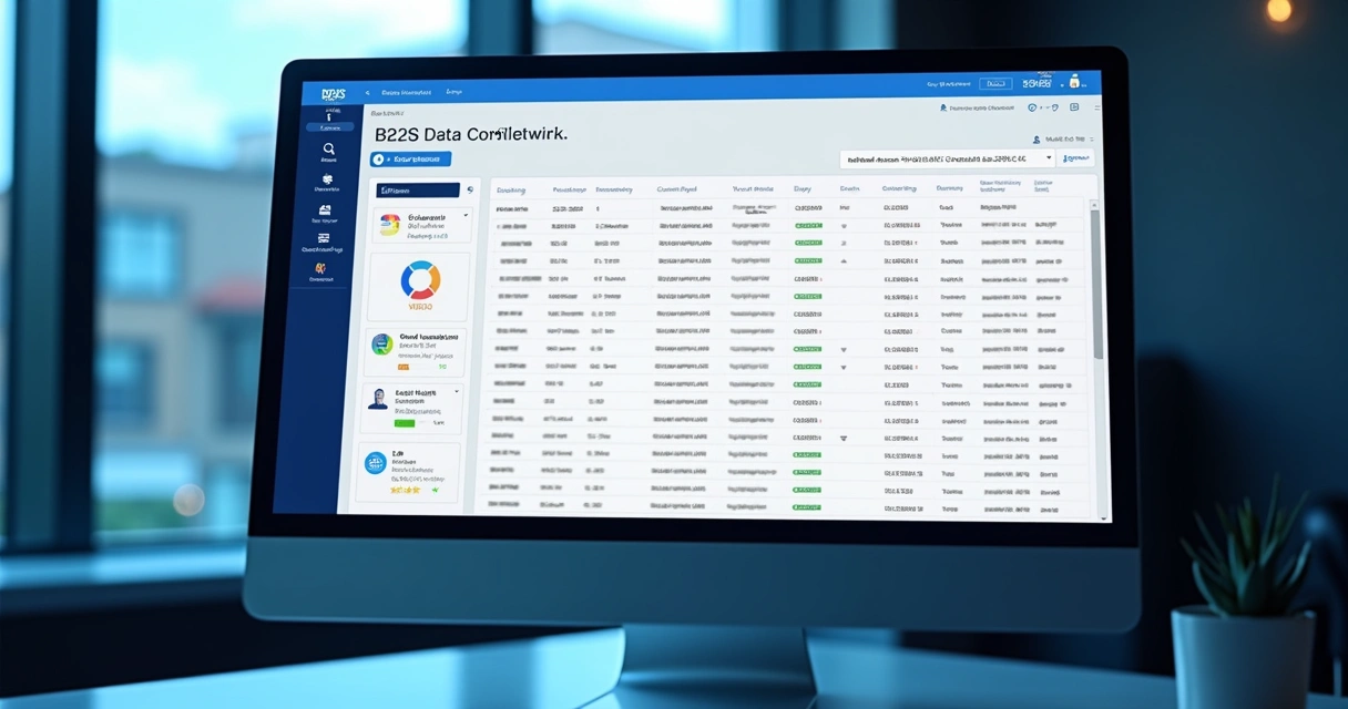 Tela de plataforma mostrando enriquecimento de dados de leads B2B. 