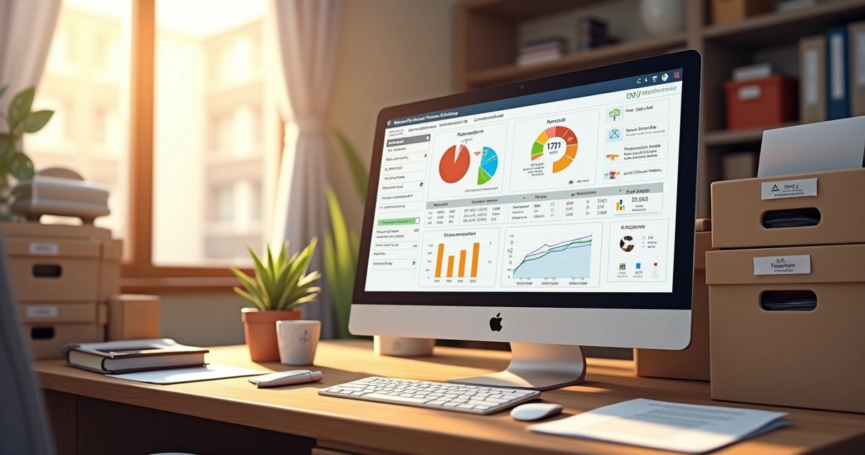 Sistema automatizado de estoque em hotelaria, com tela exibindo gráficos e listas de itens 