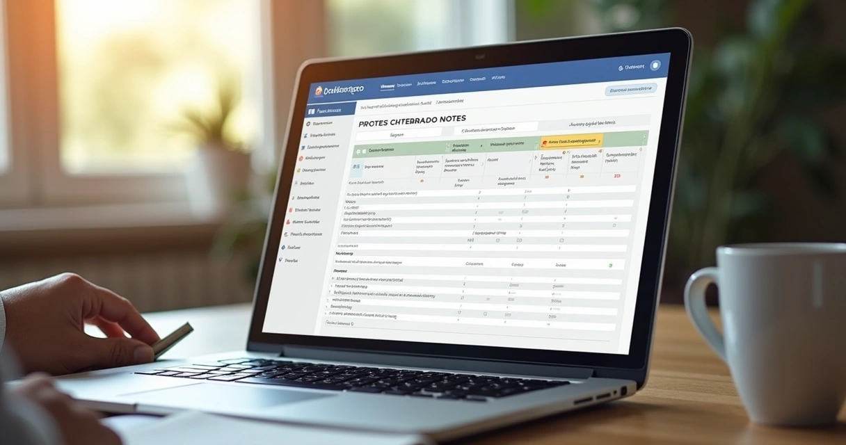 Tela de CRM em notebook com lista de negócios, destaque para campo de notas sobre atendimento 