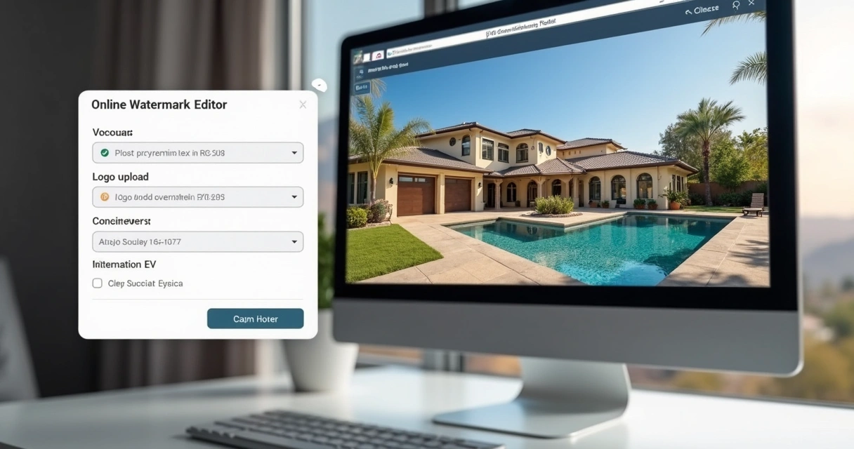 Editor online com painel de marca d’água em fotos de imóveis 