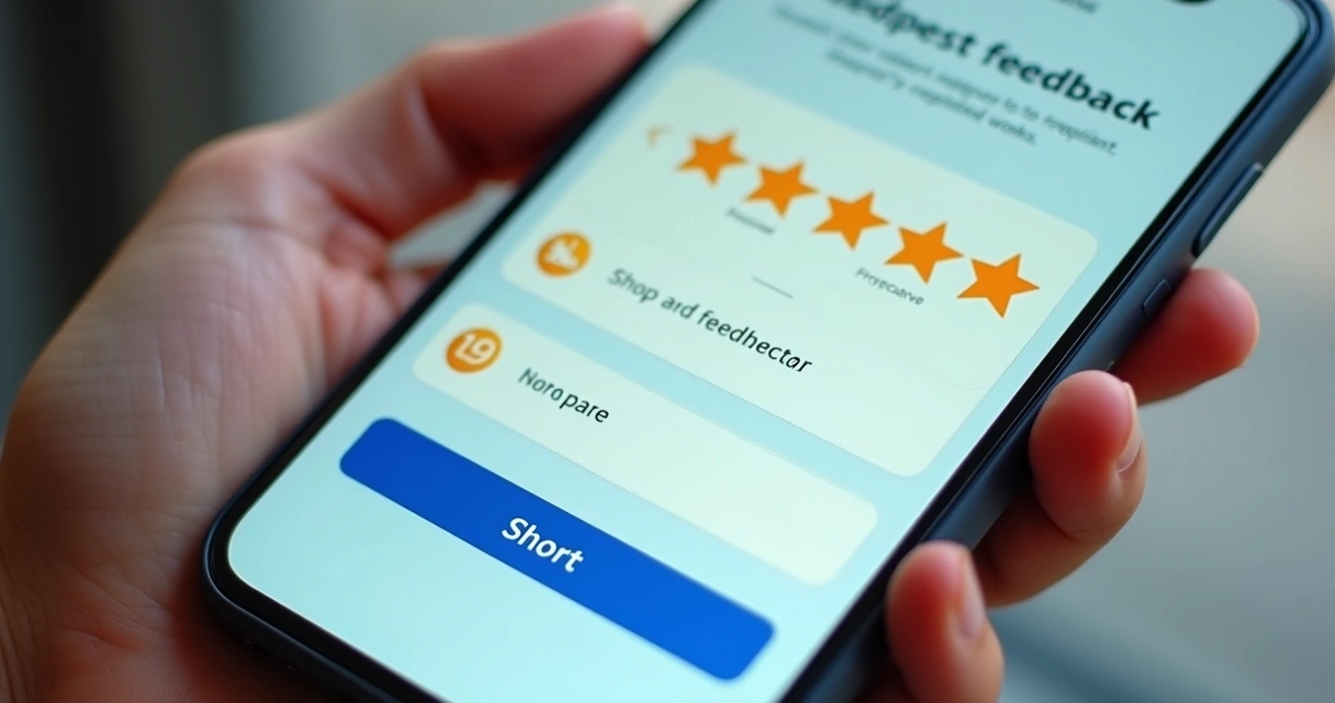 Tela de aplicativo mostrando um formulário de feedback curto e fácil de preencher.