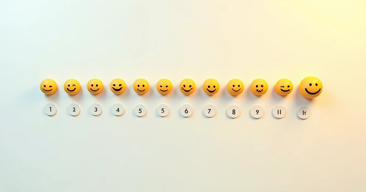 Interface mostrando escala de notas de 1 a 10 com emojis 