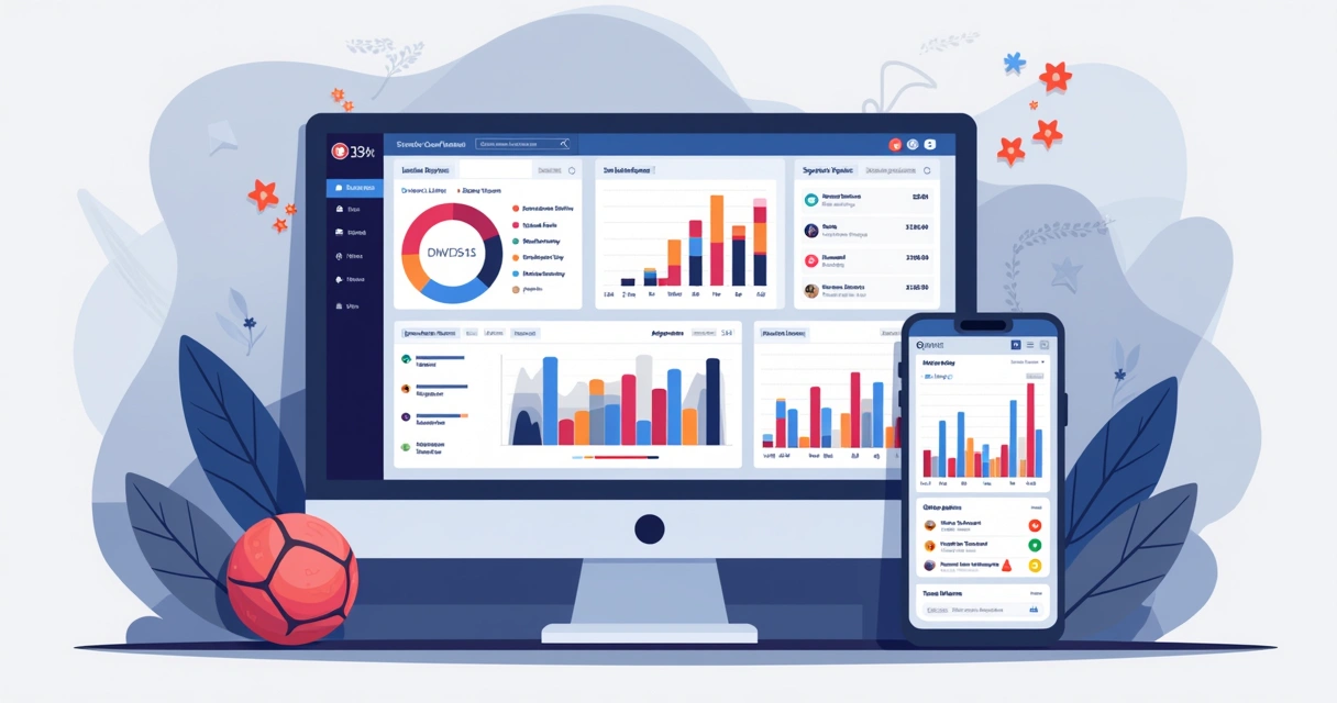 Painel colorido visual de plataforma de apostas, gráficos e relatórios numéricos em interface moderna, tela de computador e celular 