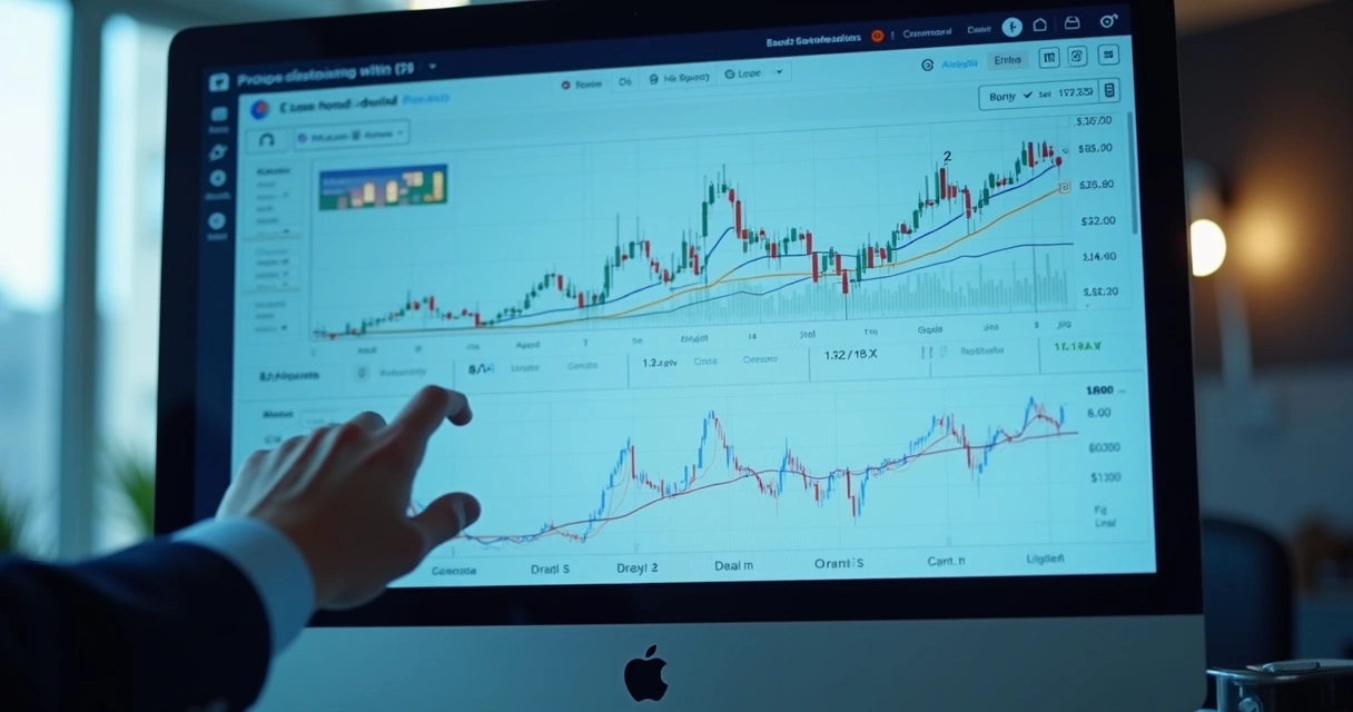 Tela de computador com gráfico manipulado em aparência de lucro