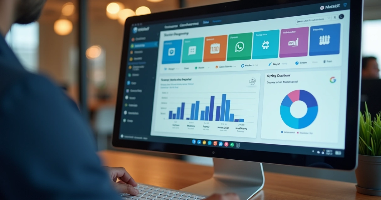 Tela mostrando integrações de IA com WhatsApp e Slack