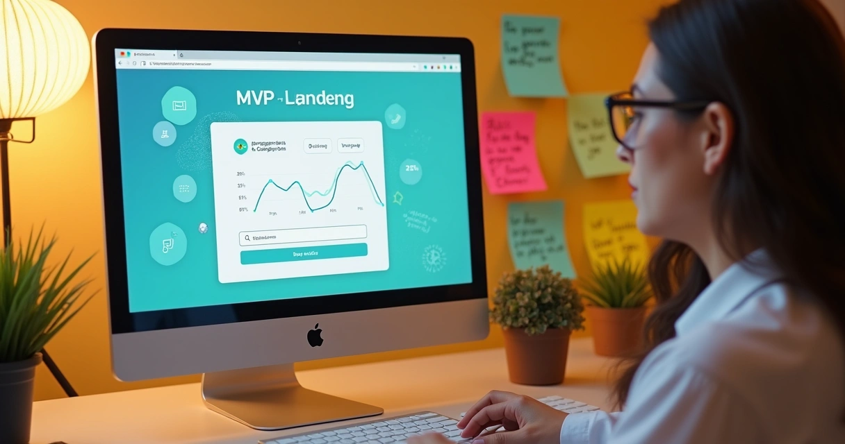 Interface de uma landing page para testes de MVP, com métricas e formulário de inscrição 