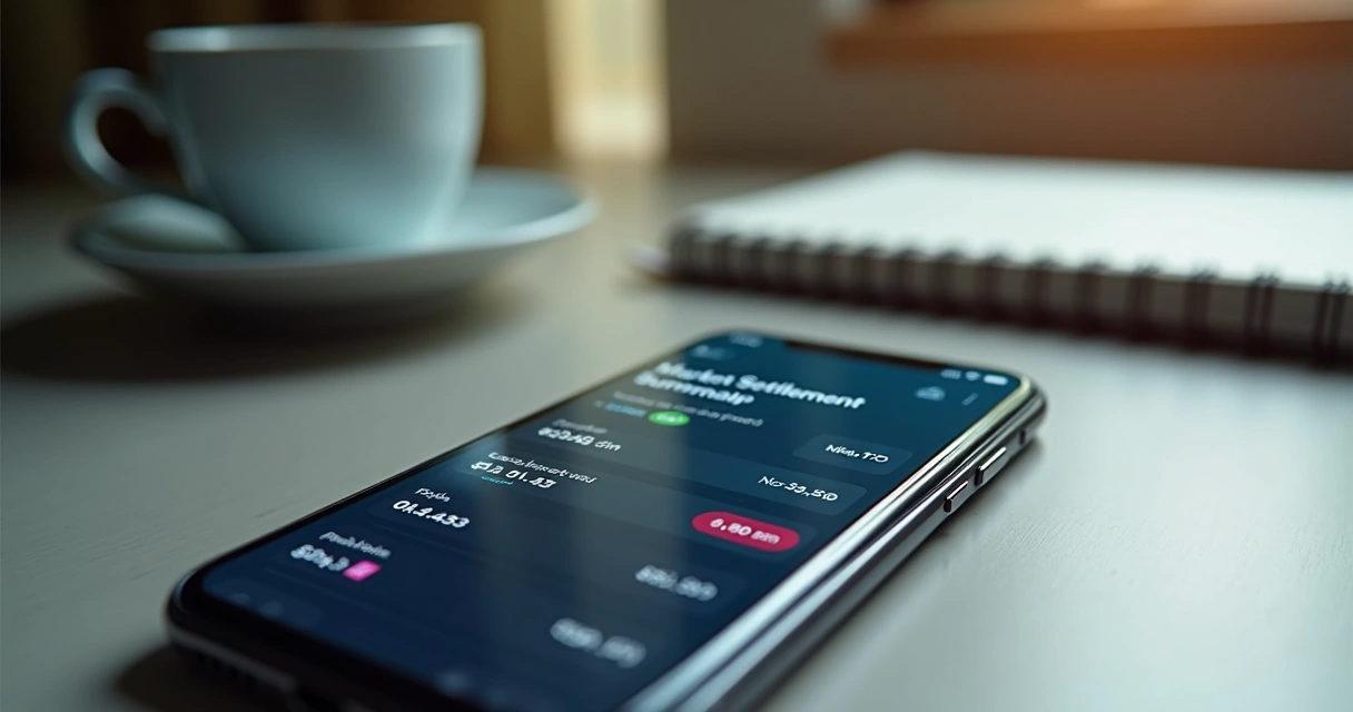 Tela do aplicativo TrendPlay mostrando resumo de liquidação de mercado 