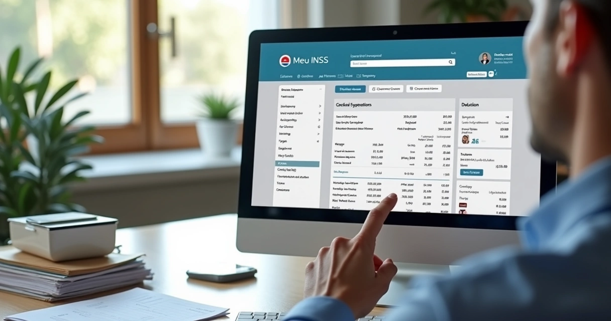 Pessoa acessa extrato do Meu INSS em computador 