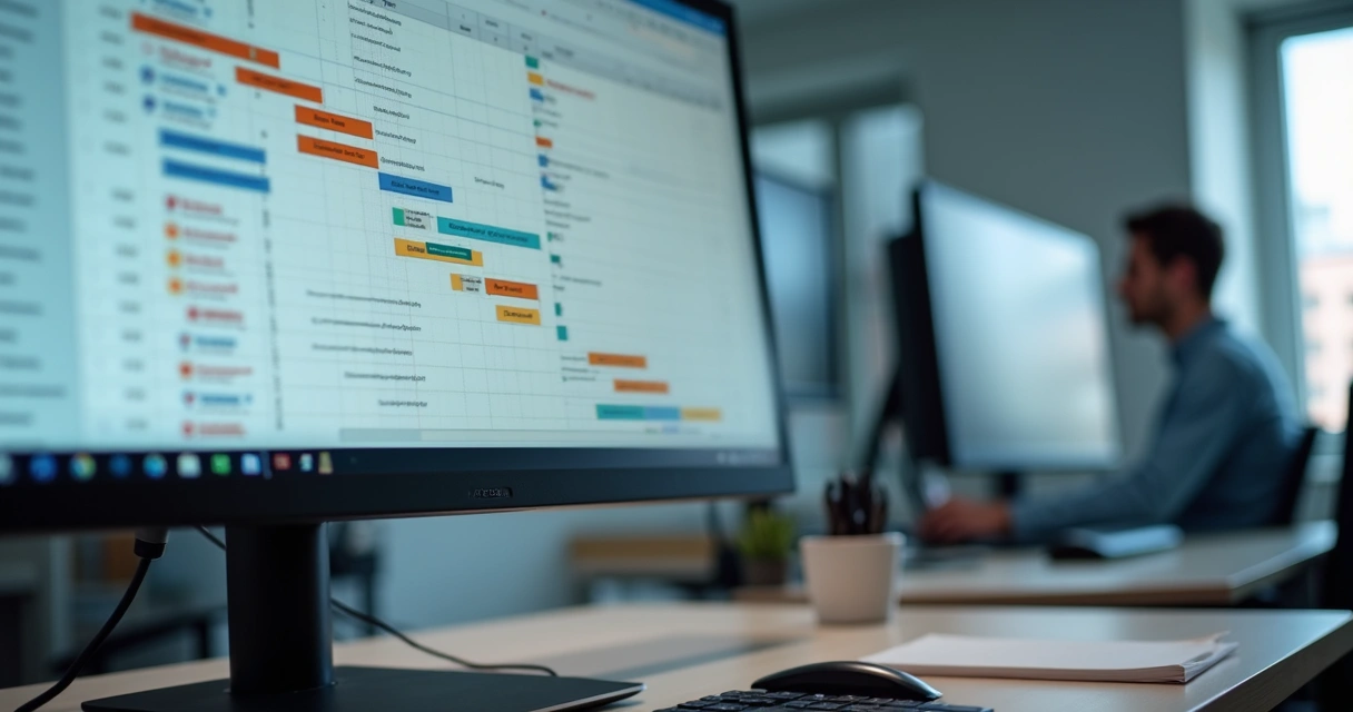 Tela de computador mostrando o Microsoft Project com recursos de inteligência artificial 