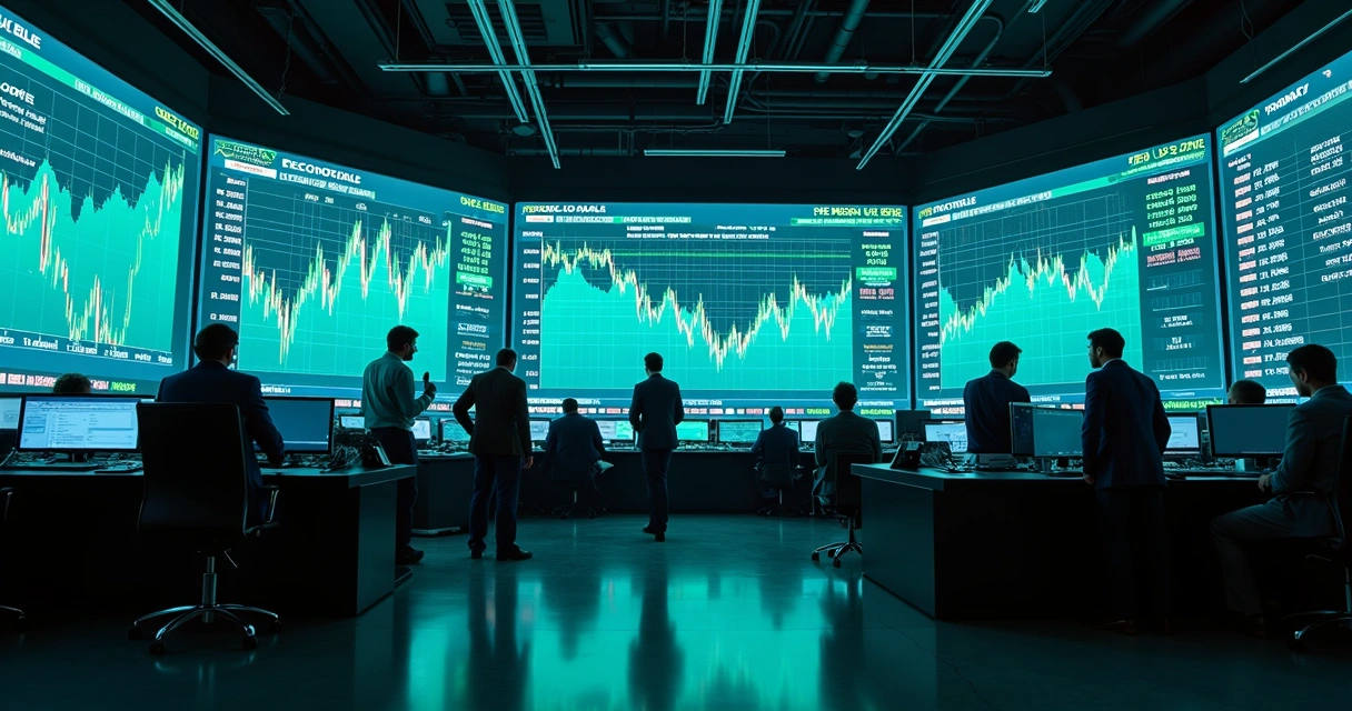 Tela financeira mostrando a queda do dólar e valorização do real ao lado de gráficos de commodities 