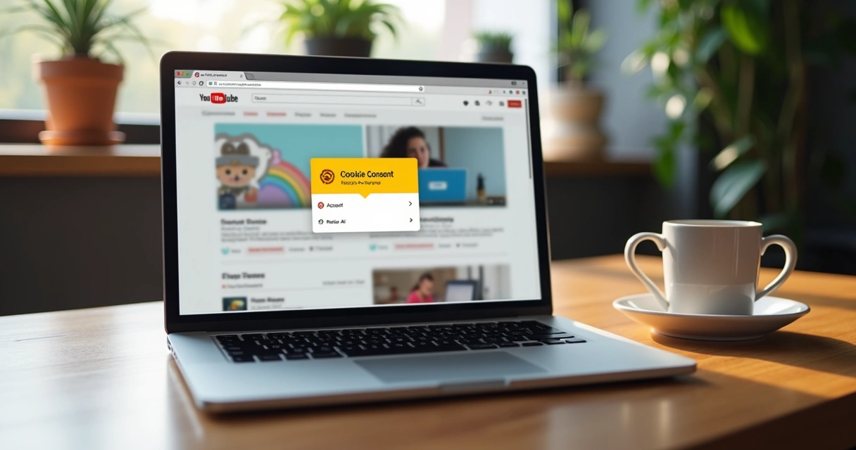 Notificação de cookies do YouTube na tela de um computador 
