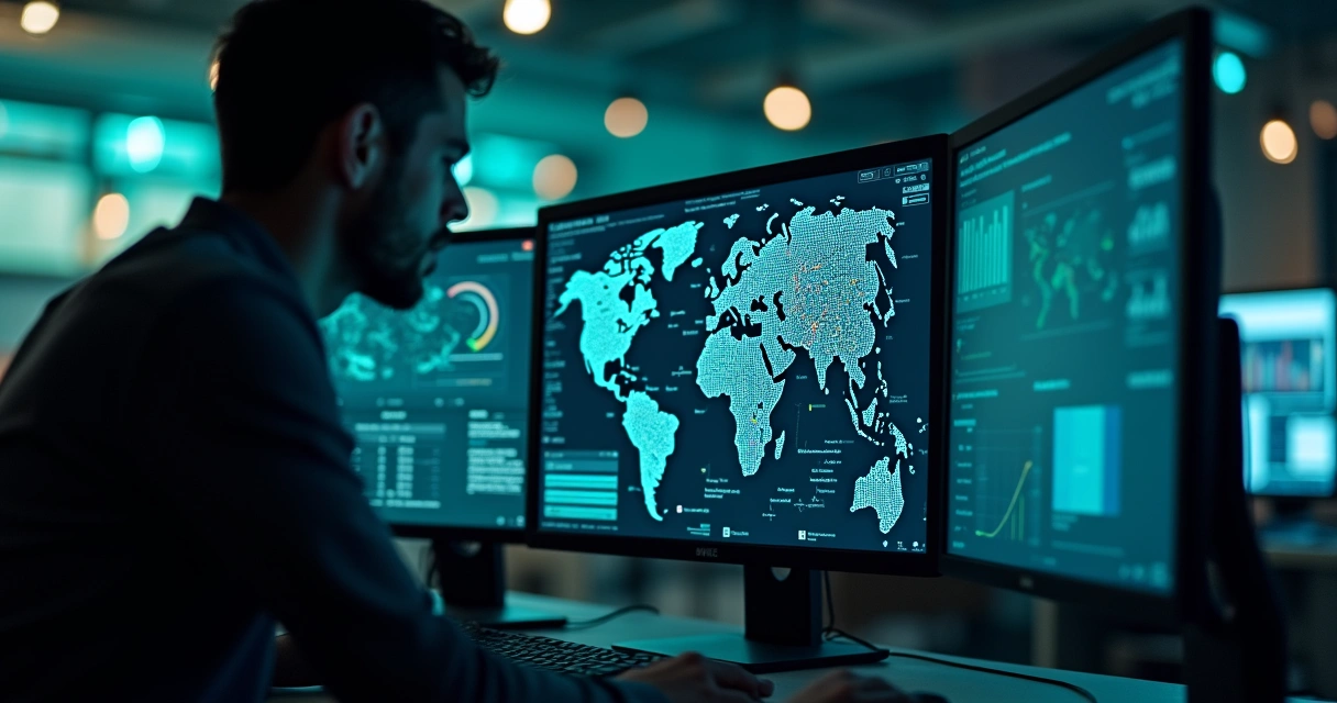 Tela de análise OSINT com mapas e conexões de dados 