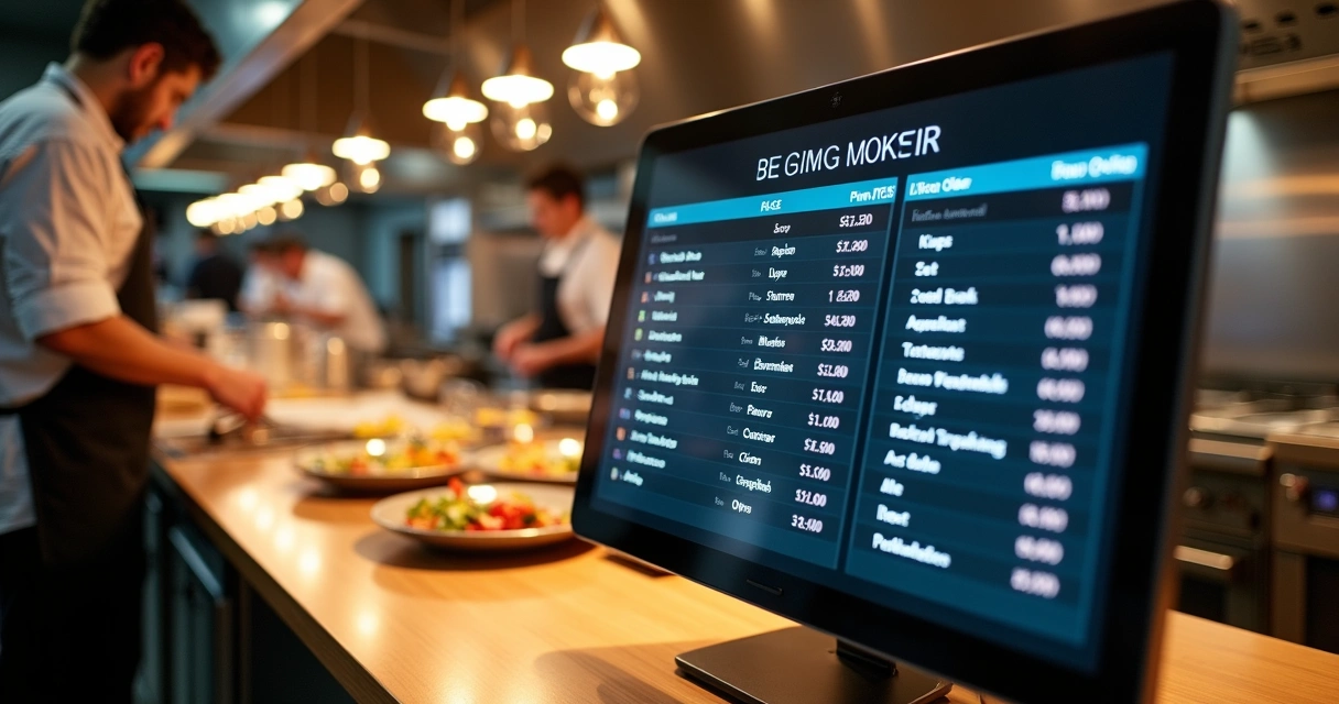 Tela de preparo digital exibindo pedidos de restaurante na bancada da cozinha 