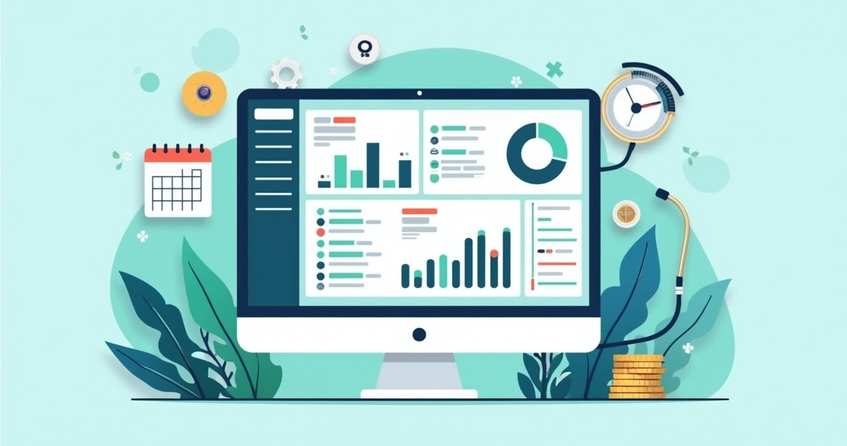 Tela de um sistema CRM médico mostrando agenda, pacientes e finances lado a lado