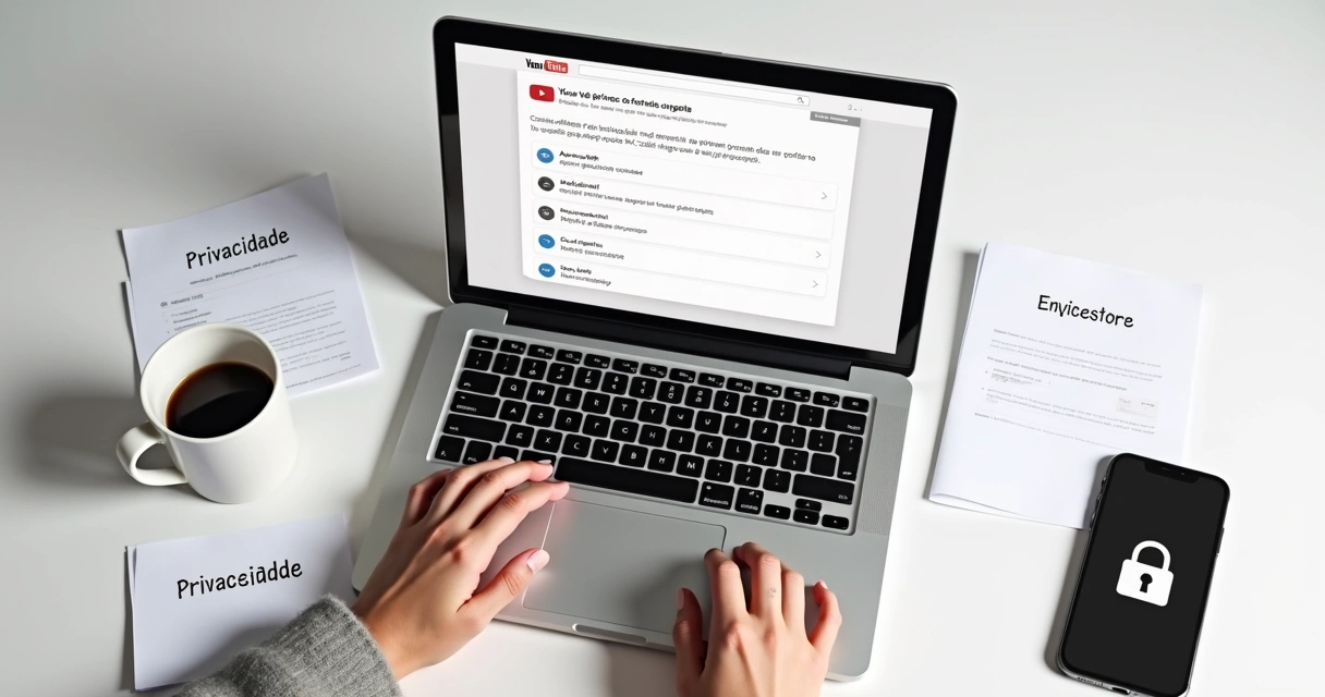 Tela de configurações de privacidade no YouTube em um notebook 