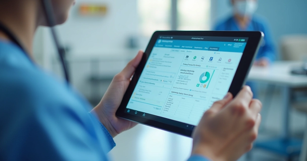 Tela de prontuário digital simples e intuitiva em tablet 