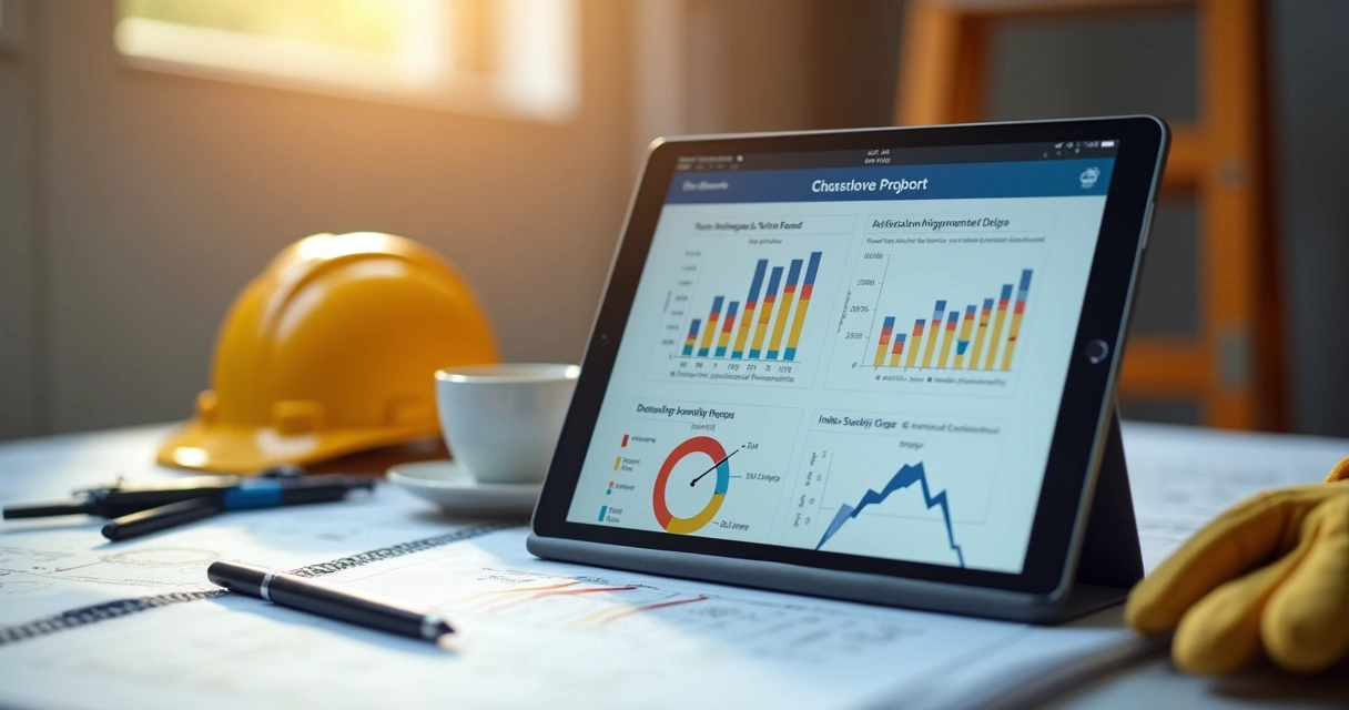 Relatório executivo de obra gerado por IA na tela 