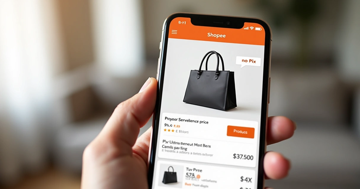 Tela de celular mostrando produto com desconto no Pix na Shopee