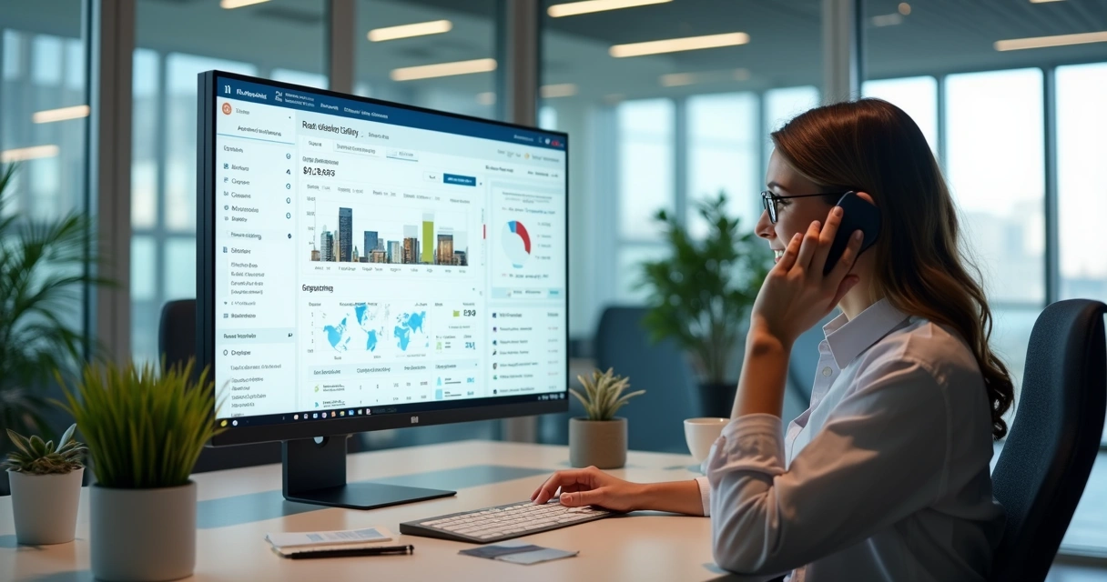Painel de sistema imobiliário em tela de computador 