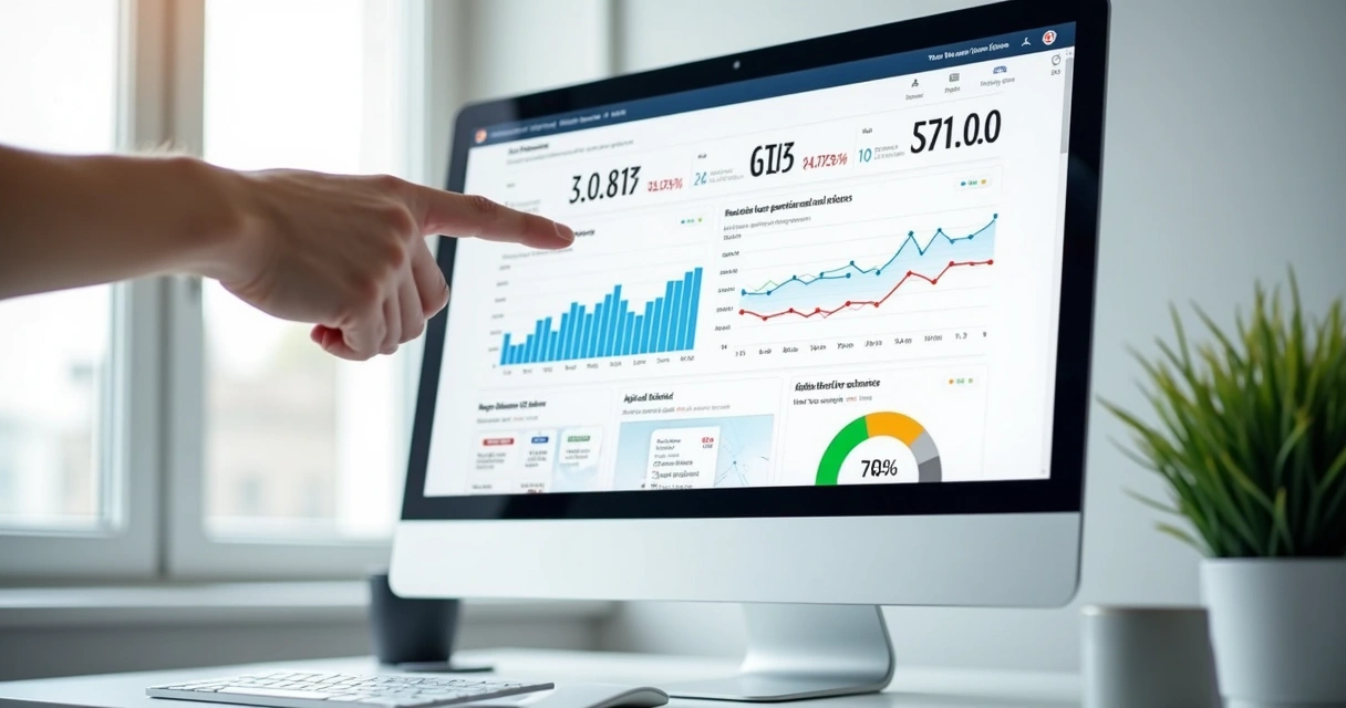 Tela de desempenho de site com gráficos de SEO e responsividade