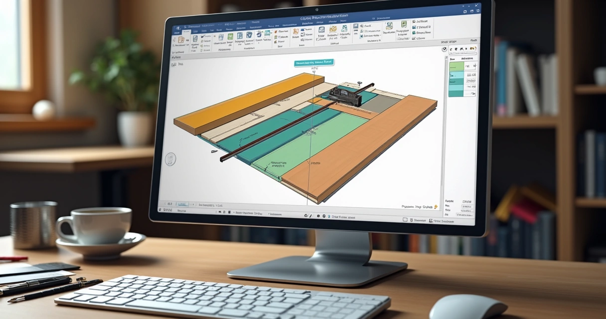 Software de planos de corte mostrando layout otimizado em tela de computador 