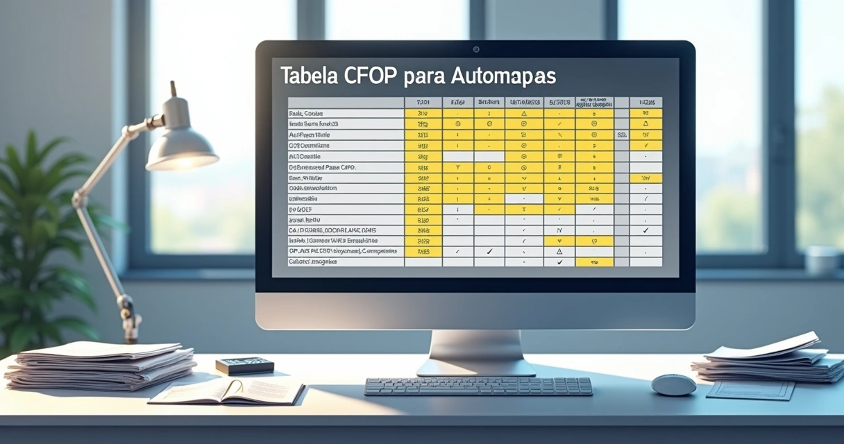 Tabela CFOP exibida em tela de computador com destaque para códigos usados em autopeças 