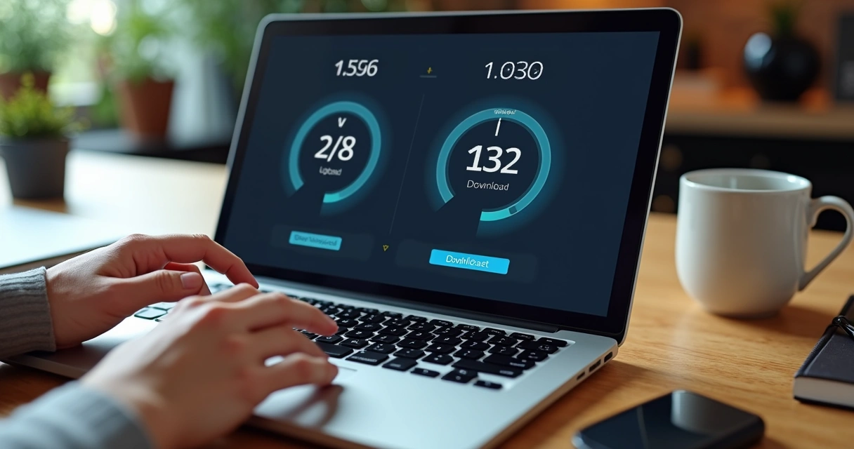 Tela de computador exibindo teste de velocidade da internet 