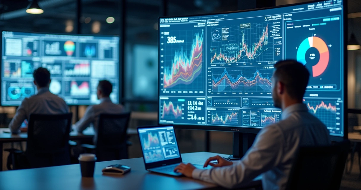 Telas digitais exibindo integração de sistemas empresariais 